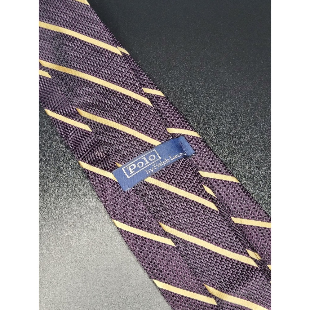 Vintage Polo Ralph Lauren Silk Tie Purple Gold Stripe Made USA 3.75 Inch